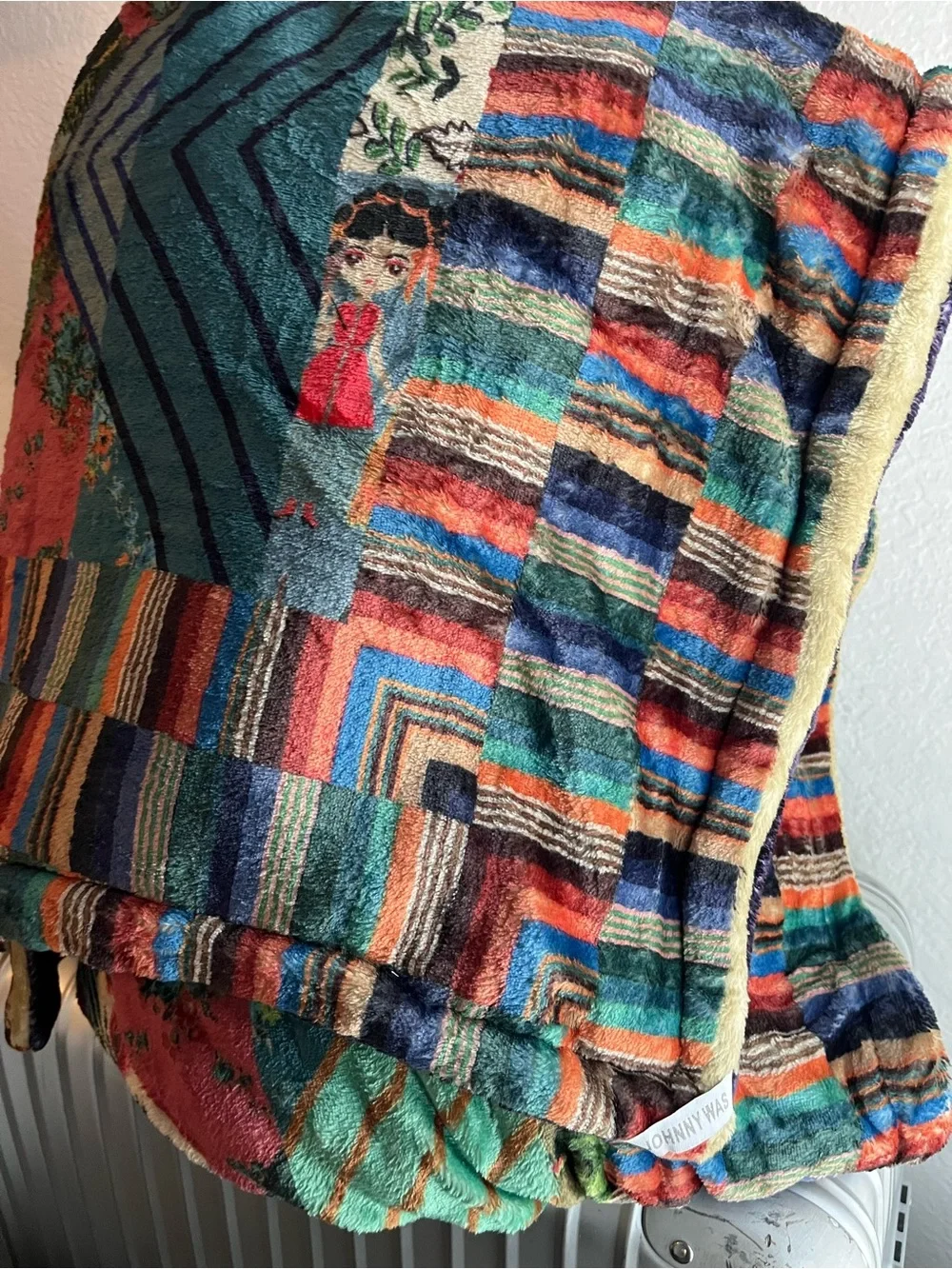 Johnny was reversible blanket in drawstring bag